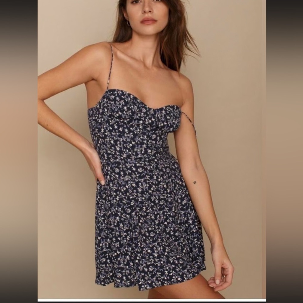 Reformation Navy Blue Floral Mini Dress
